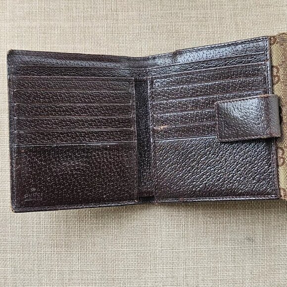 Gucci Wallet Billfold GG Canvas/Brown Leather Card Holder Purse Made in Italy - Picture 1 of 10